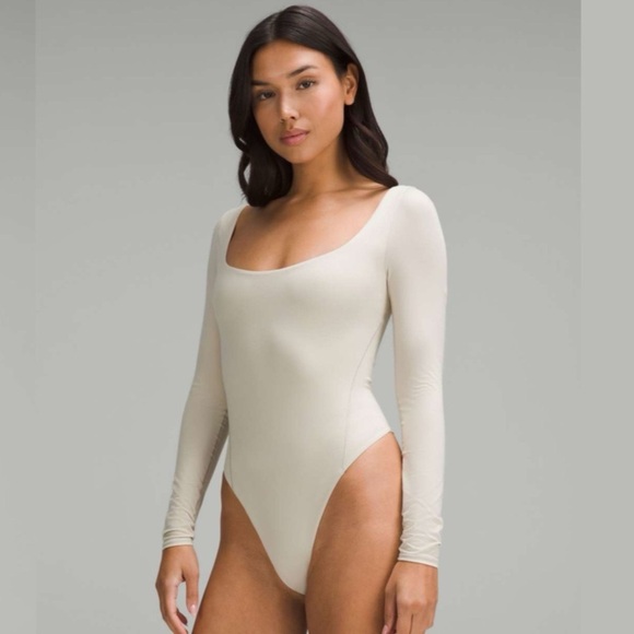 Lululemon Wundermost Nulu Square-Neck Bodysuit Long Sleeve Mojave Tan XL NWT - Picture 1 of 9